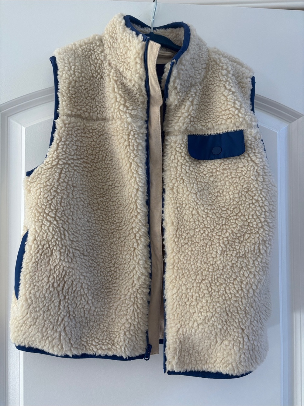 Janie and Jack Cream Sherpa Vest with Navy Trim